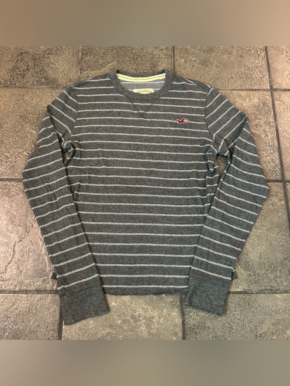 Hollister Sweater Mens Large Green Y2K Stripe Crewneck Cotton Lightweight Knit